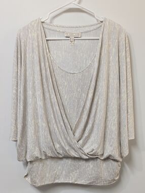 The Muses Lounge Cream Grey Print Draped Top Size Medium